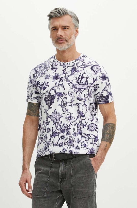 T-shirt bawełniany męski wzorzysty kolor biały RS24.TSM822 biały RS24