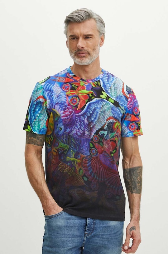 T-shirt bawełniany męski z domieszką elastanu z kolekcji Jane Tattersfield x Medicine kolor multicolor RS24.TSM851 multicolor RS24