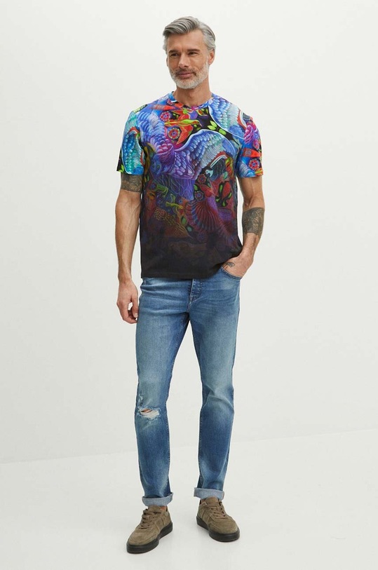 Odzież T-shirt bawełniany męski z domieszką elastanu z kolekcji Jane Tattersfield x Medicine kolor multicolor RS24.TSM851 multicolor