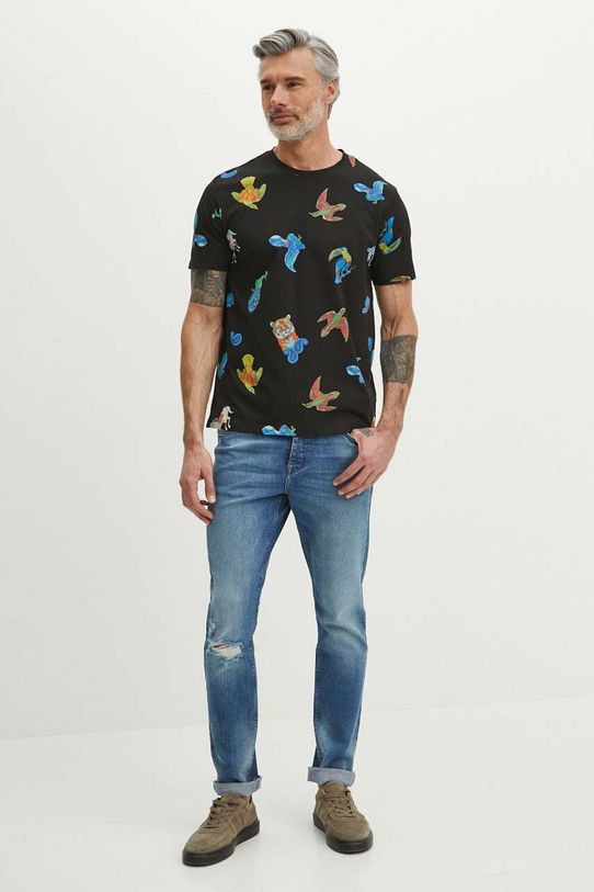 Odzież T-shirt bawełniany męski z kolekcji Jane Tattersfield x Medicine kolor czarny RS24.TSM856 czarny