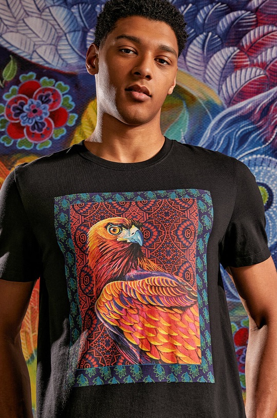 T-shirt bawełniany męski z kolekcji Jane Tattersfield x Medicine kolor czarny okrągły czarny RS24.TSM857