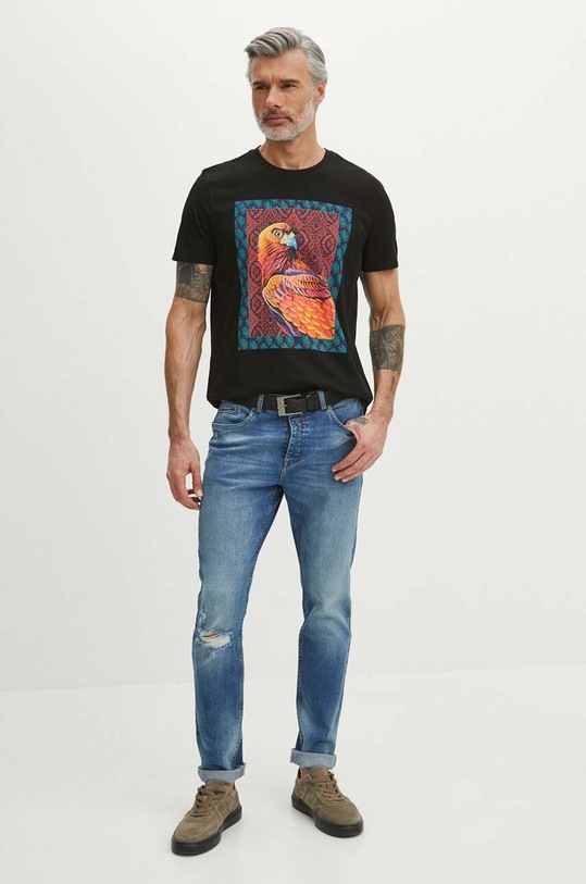 Odzież T-shirt bawełniany męski z kolekcji Jane Tattersfield x Medicine kolor czarny RS24.TSM857 czarny
