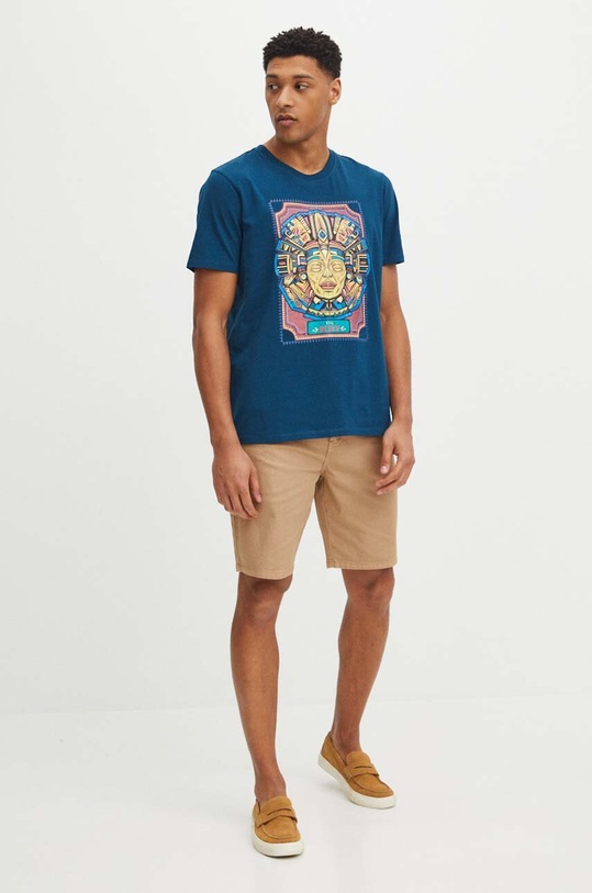 T-shirt bawełniany męski z domieszką elastanu z nadrukiem kolor zielony RS24.TSM903 turkusowy RS24