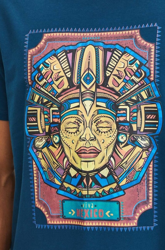 T-shirt bawełniany męski z domieszką elastanu z nadrukiem kolor zielony RS24.TSM903 turkusowy