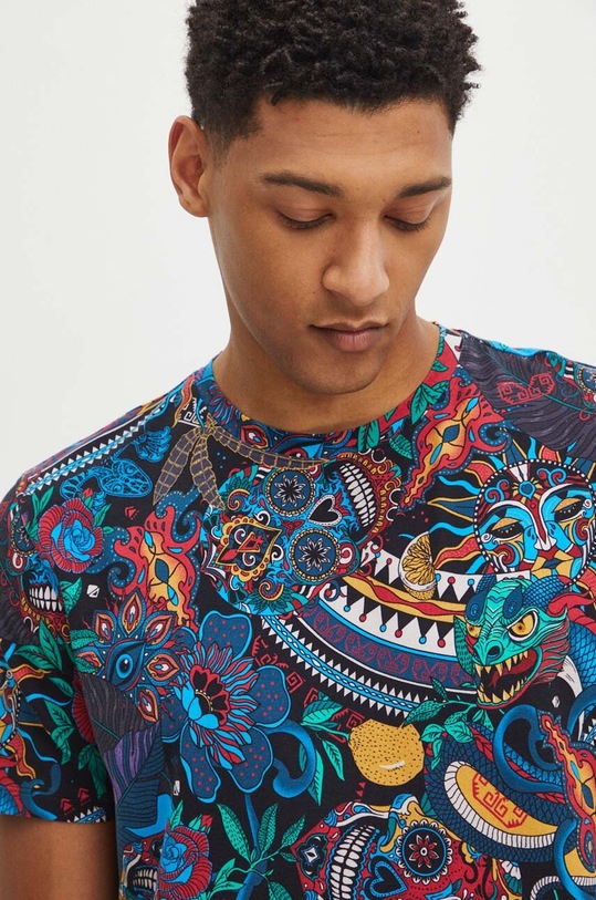 T-shirt bawełniany męski z domieszką elastanu wzorzysty kolor multicolor wzorzyste multicolor RS24.TSM904