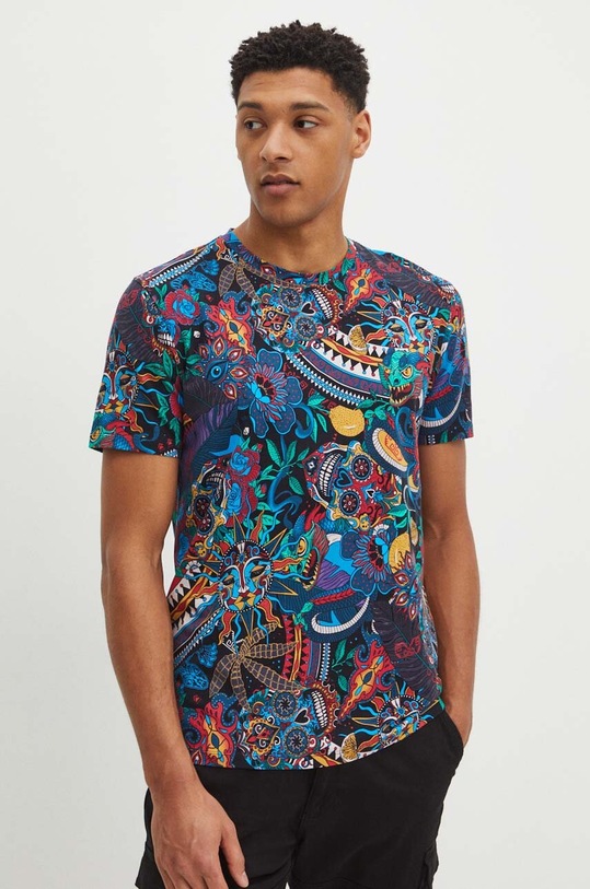 T-shirt bawełniany męski z domieszką elastanu wzorzysty kolor multicolor multicolor RS24.TSM904