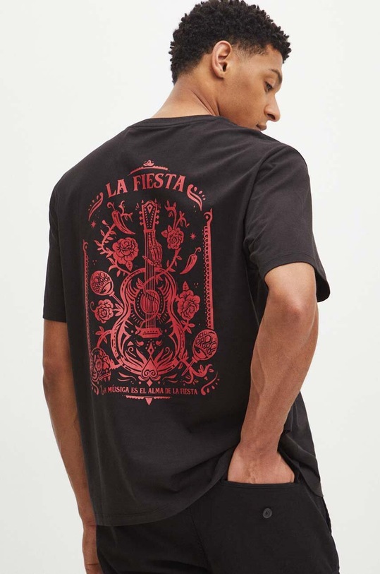 Bavlnené tričko pánske čierna farba okrúhly čierna RS24.TSM908