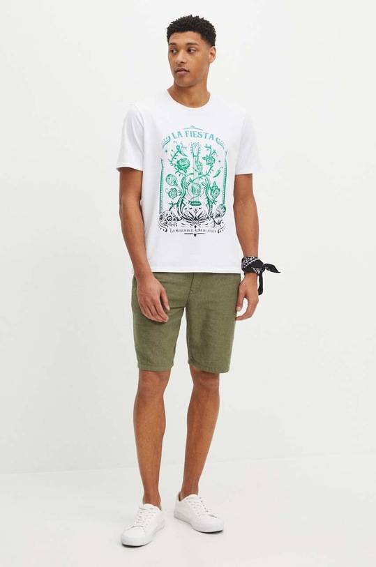 T-shirt bawełniany męski z domieszką elastanu z nadrukiem kolor biały RS24.TSM909 biały RS24