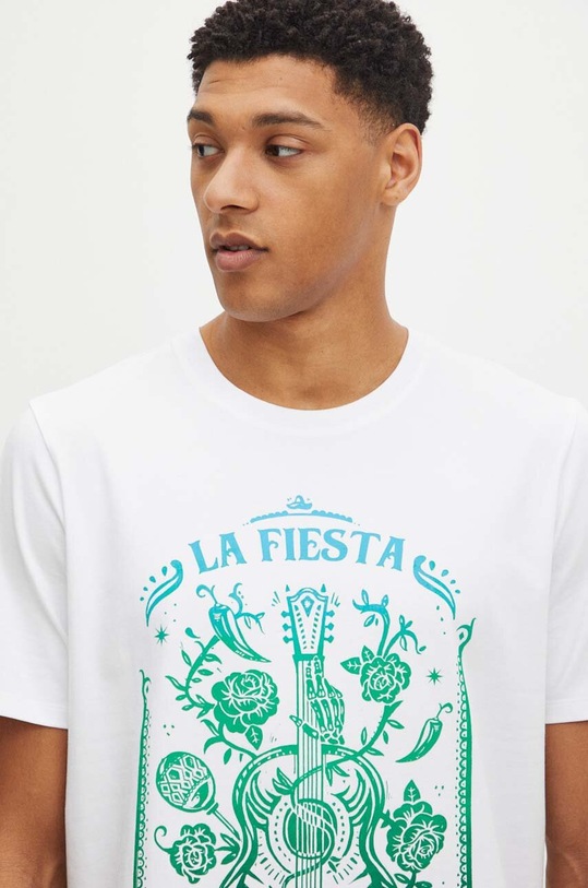 T-shirt bawełniany męski z domieszką elastanu z nadrukiem kolor biały biały RS24.TSM909