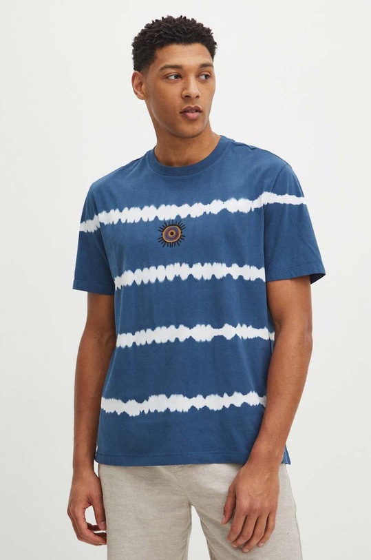 T-shirt bawełniany męski z efektem tie dye z nadrukiem kolor zielony okrągły turkusowy RS24.TSM915