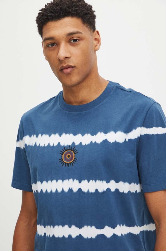T-shirt bawełniany męski z efektem tie dye z nadrukiem kolor zielony turkusowy RS24.TSM915
