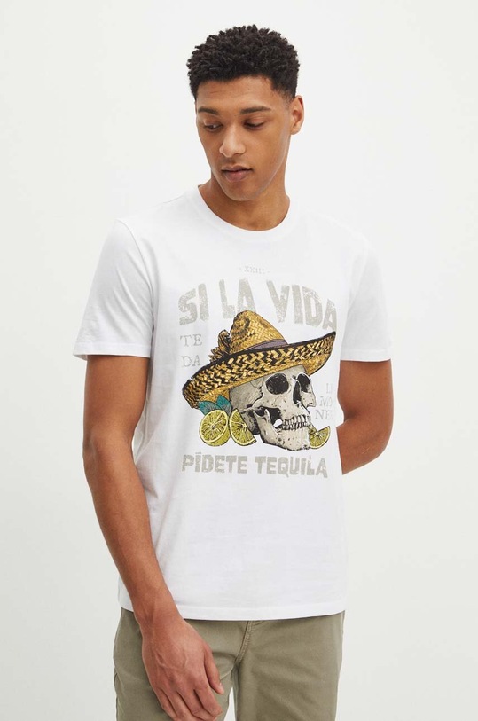 T-shirt bawełniany męski z nadrukiem kolor biały RS24.TSM916 biały RS24