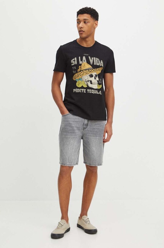 T-shirt bawełniany męski z nadrukiem kolor czarny RS24.TSM916 czarny RS24