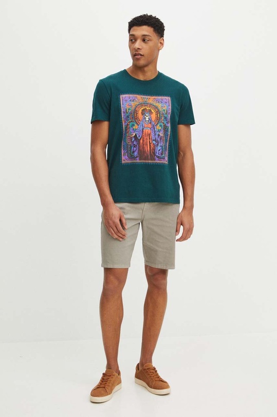 T-shirt bawełniany męski z nadrukiem kolor zielony RS24.TSM917 zielony RS24