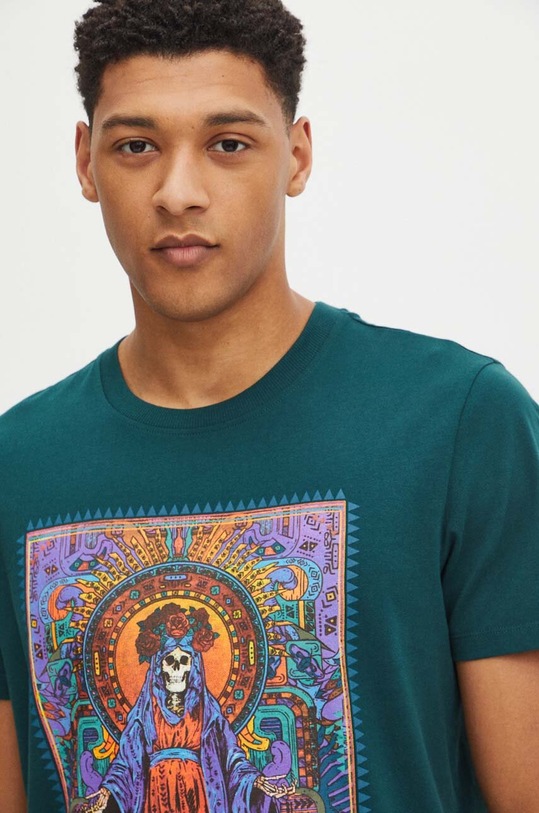T-shirt bawełniany męski z nadrukiem kolor zielony zielony RS24.TSM917