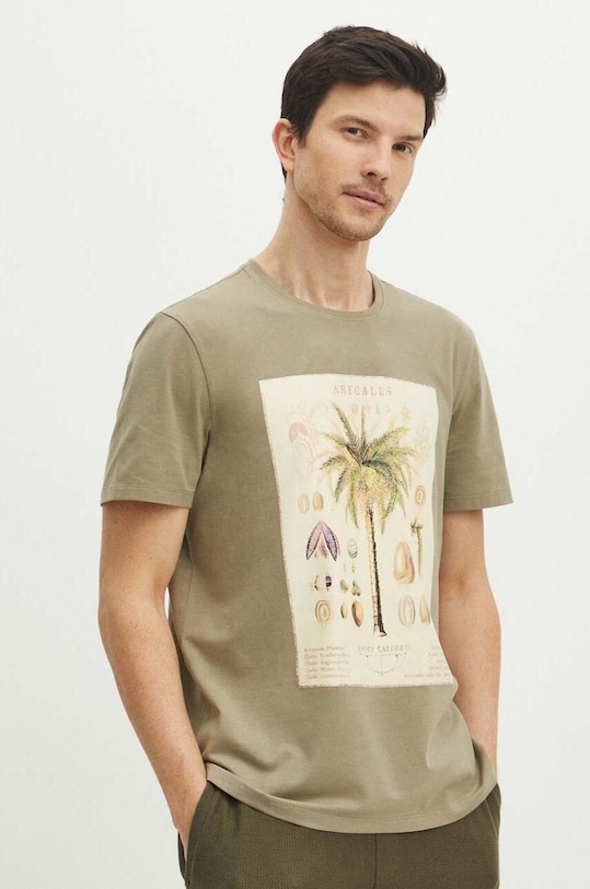 Bavlnené tričko pánske zelená farba s elastanom zelená RS24.TSMA16