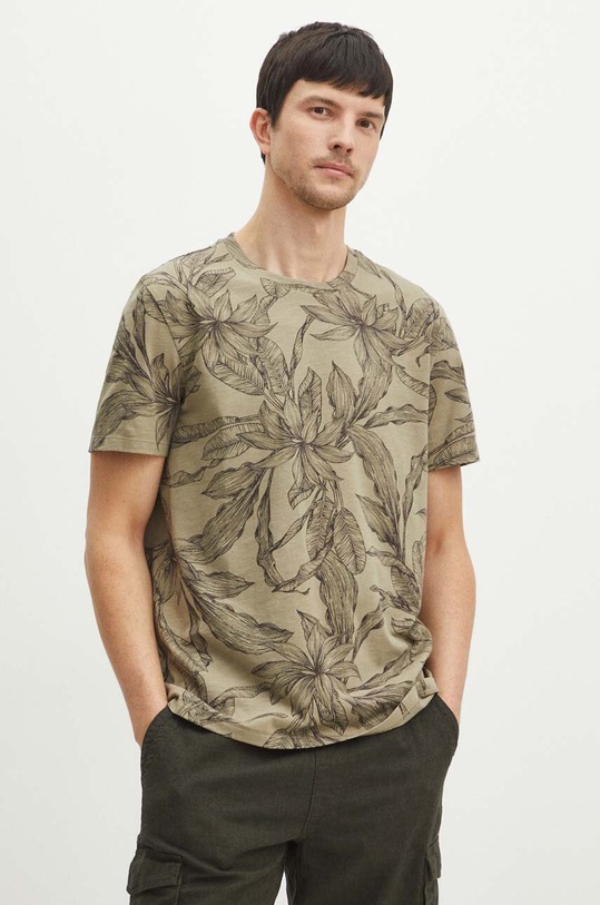 T-shirt bawełniany męski wzorzysty kolor zielony bawełna zielony RS24.TSMA25