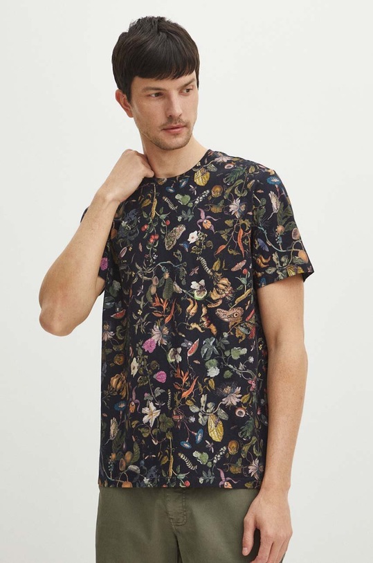 T-shirt bawełniany męski wzorzysty kolor czarny bawełna czarny RS24.TSMA30