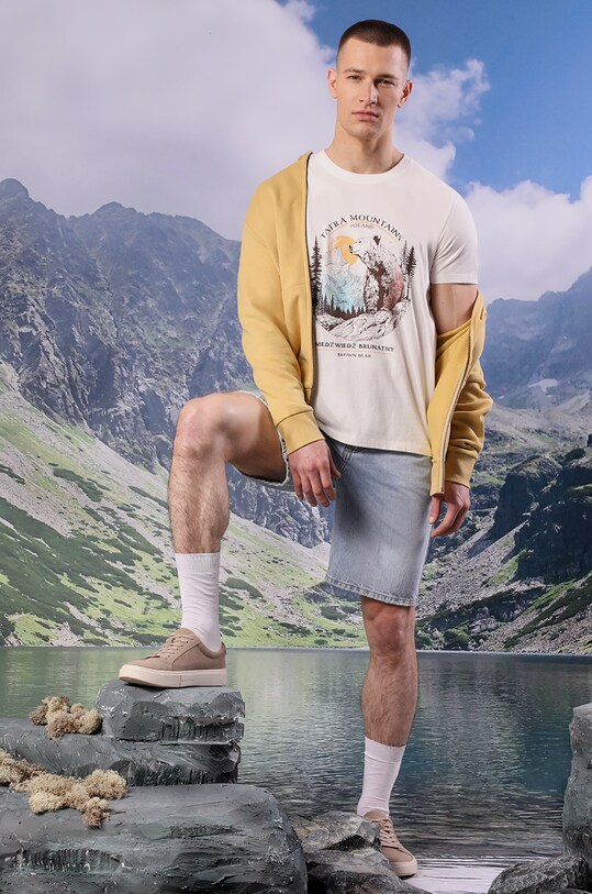 T-shirt bawełniany męski z kolekcji Tatrzański Park Narodowy x Medicine kolor beżowy okrągły beżowy RS24.TSMA53