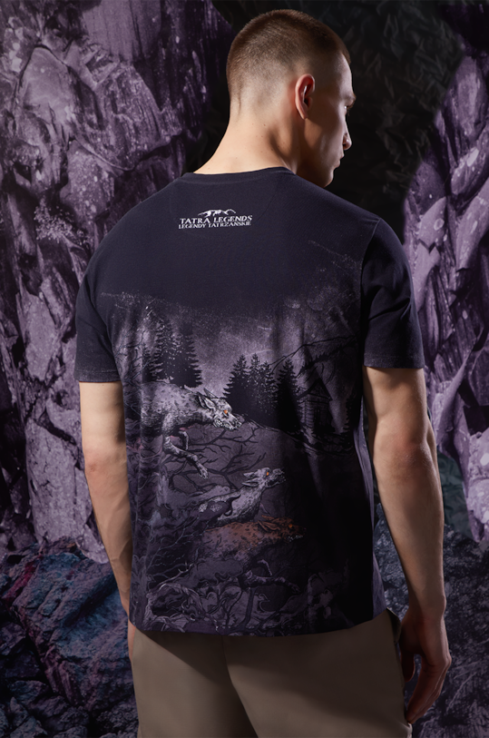 T-shirt bawełniany męski z domieszką elastanu z kolekcji Tatra Legends kolor czarny wzorzyste czarny RS24.TSMA55
