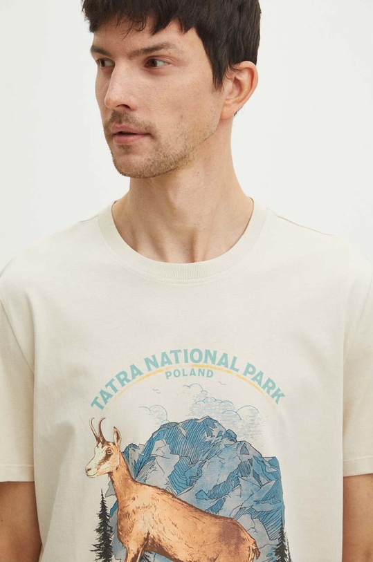 T-shirt bawełniany męski z kolekcji Tatrzański Park Narodowy x Medicine kolor beżowy RS24.TSMA56 beżowy RS24