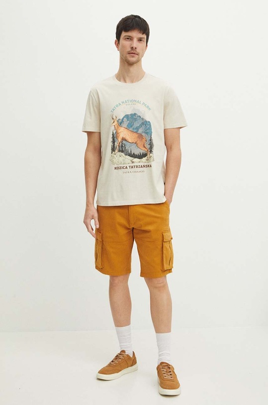 Oblečení Bavlněné tričko pánské z kolekce Tatra National Park x Medicine béžová barva RS24.TSMA56 béžová