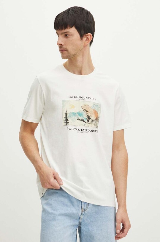 T-shirt bawełniany męski z kolekcji Tatrzański Park Narodowy x Medicine kolor beżowy RS24.TSMA57 beżowy RS24