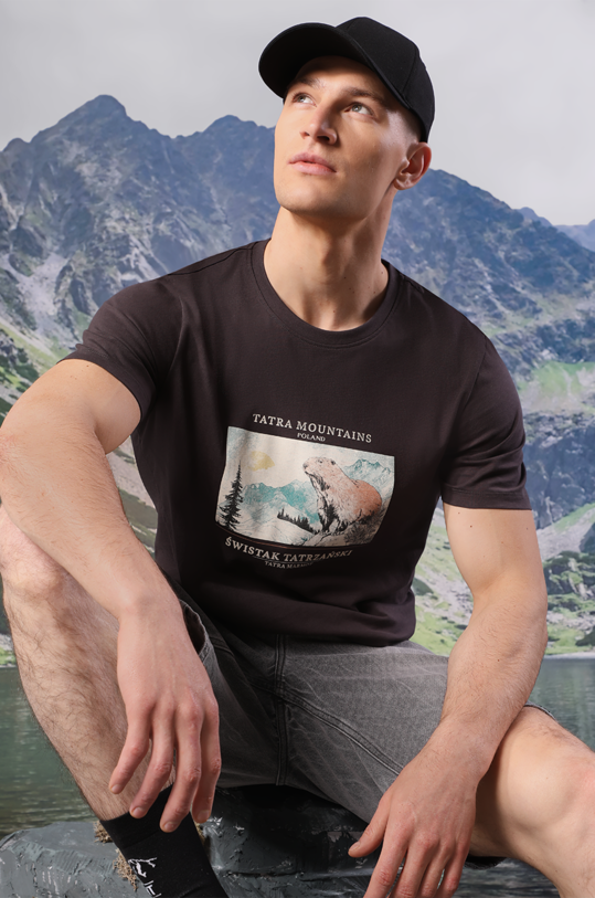 T-shirt bawełniany męski z kolekcji Tatrzański Park Narodowy x Medicine kolor szary okrągły szary RS24.TSMA57