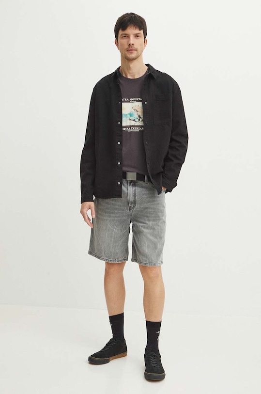 Oblečení Bavlněné tričko pánské šedá barva RS24.TSMA57 šedá