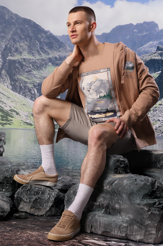 T-shirt bawełniany męski z kolekcji Tatrzański Park Narodowy x Medicine kolor beżowy okrągły beżowy RS24.TSMA58