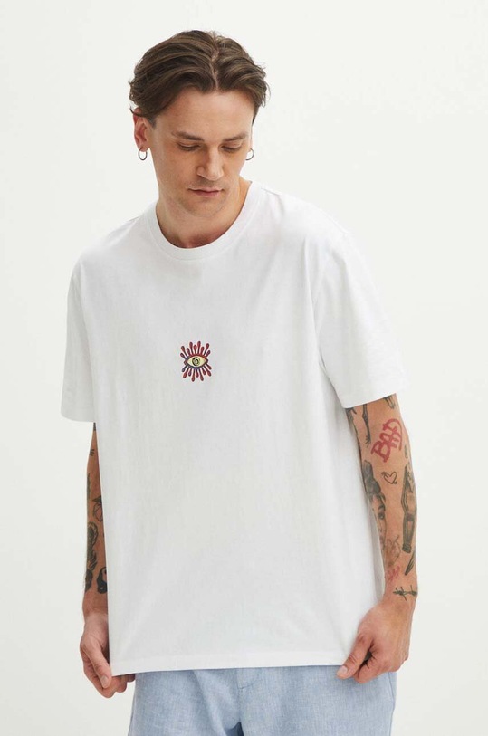 T-shirt bawełniany męski z nadrukiem kolor biały okrągły biały RS24.TSMB25