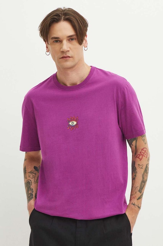 T-shirt bawełniany męski z nadrukiem kolor fioletowy okrągły fioletowy RS24.TSMB25