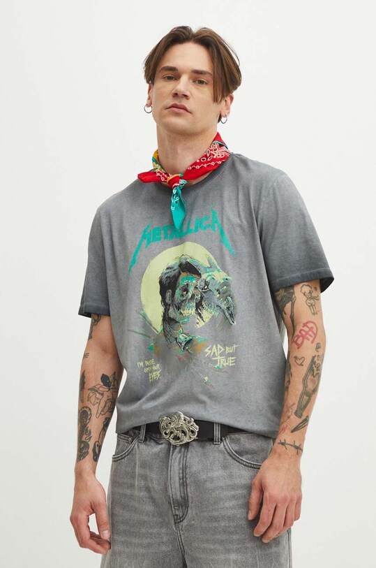 T-shirt bawełniany męski z nadrukiem Metallica kolor szary RS24.TSMB52 szary RS24
