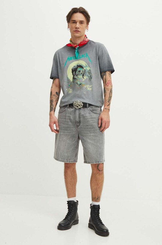 Odzież T-shirt bawełniany męski z nadrukiem Metallica kolor szary RS24.TSMB52 szary