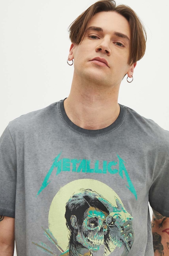 T-shirt bawełniany męski z nadrukiem Metallica kolor szary RS24.TSMB52 szary