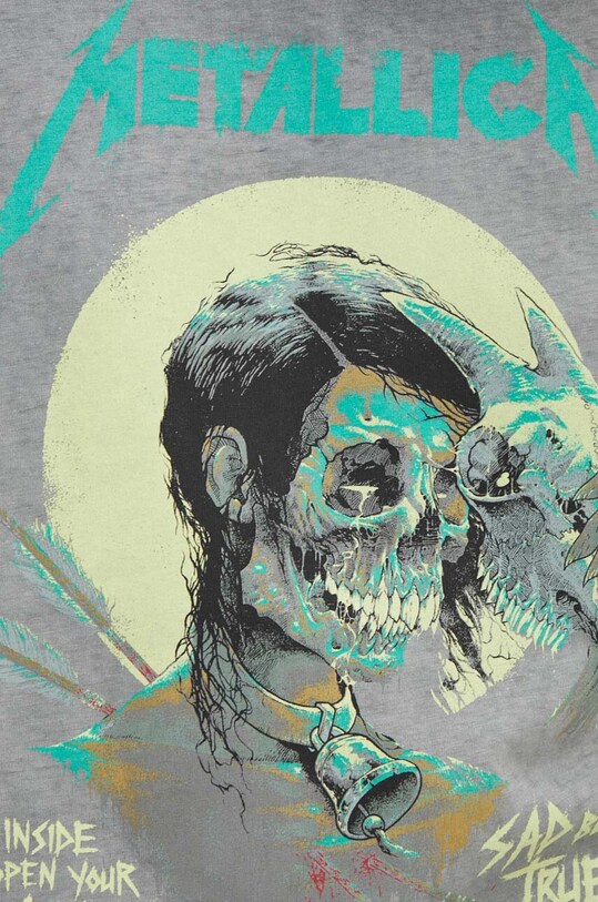 T-shirt bawełniany męski z nadrukiem Metallica kolor szary RS24.TSMB52