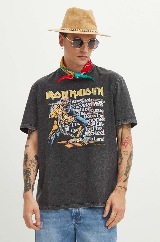 T-shirt bawełniany męski Iron Maiden kolor szary okrągły szary RS24.TSMB54