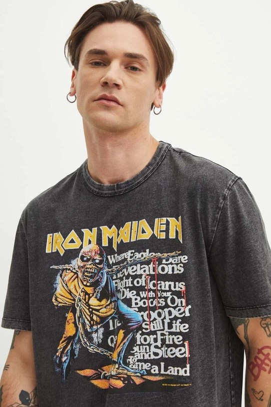 T-shirt bawełniany męski Iron Maiden kolor szary szary RS24.TSMB54