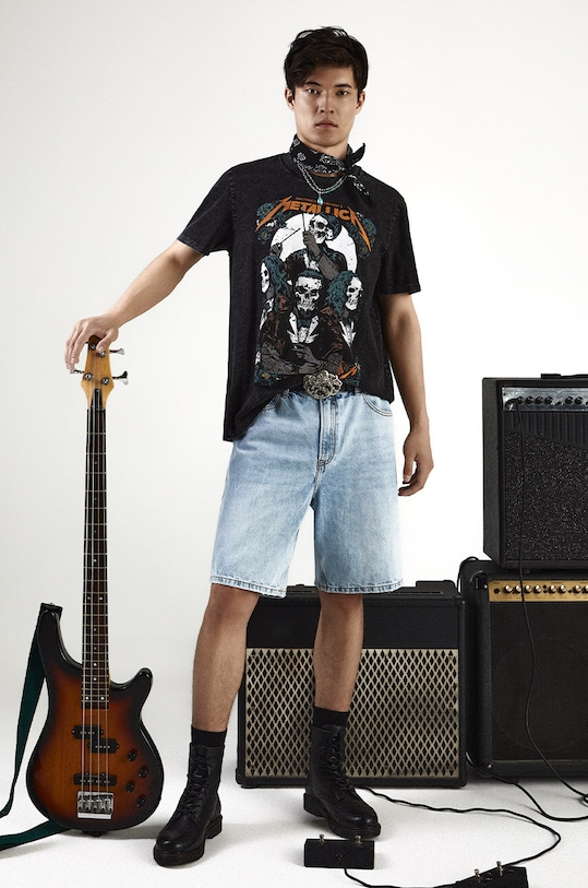 Bavlnené tričko pánske s potlačou Metallica čierna farba okrúhly čierna RS24.TSMB55