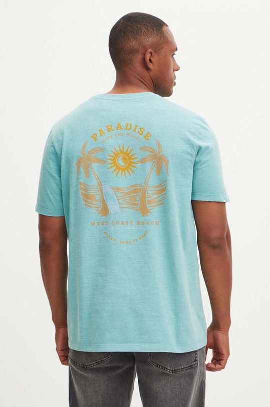 Bavlnené tričko pánske tyrkysová farba tyrkysová RS24-TSMC37