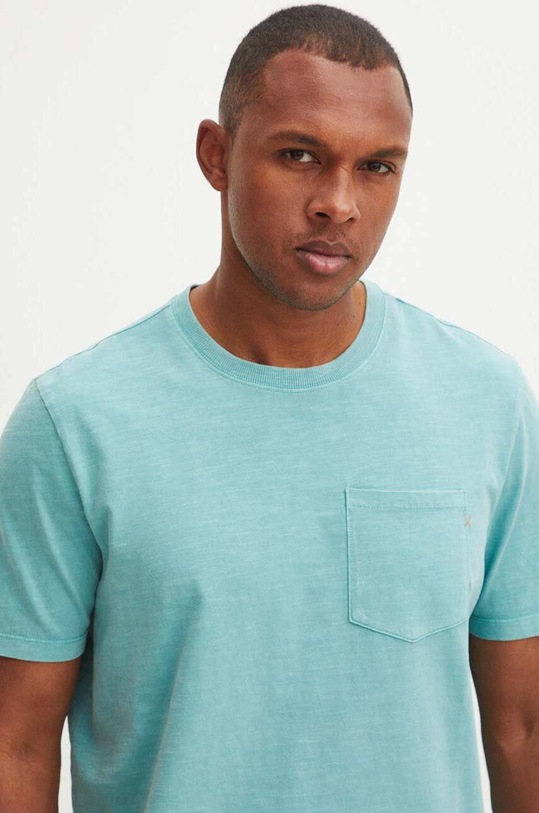 Bavlnené tričko pánske tyrkysová farba RS24-TSMC37 tyrkysová