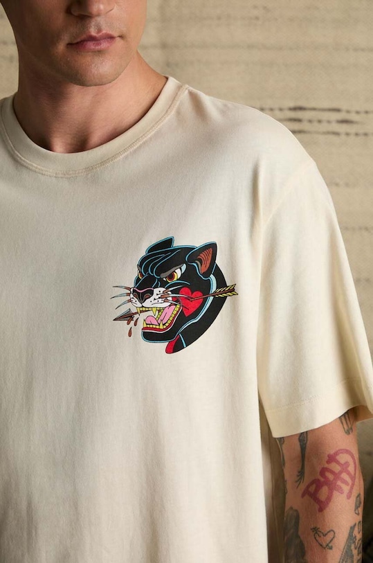 T-shirt bawełniany męski Tattoo Art by Oliwia Zaciera - Spirit Voyager kolor beżowy RS24.TSMC51