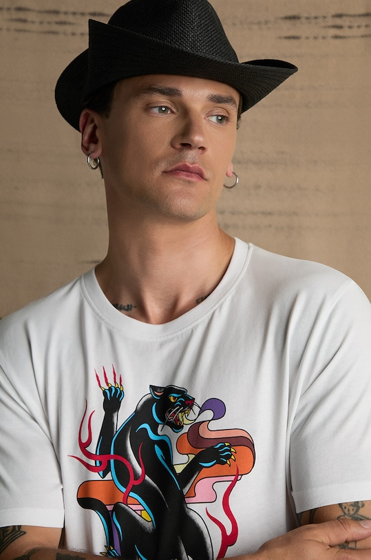 Bavlnené tričko pánske s potlačou Tattoo Art biela farba okrúhly biela RS24.TSMC60