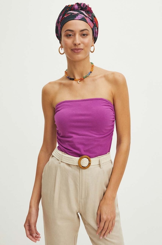 Bavlnený top s prímesou elastanu hladký fialová farba s elastanom fialová RS24.TTD0B2