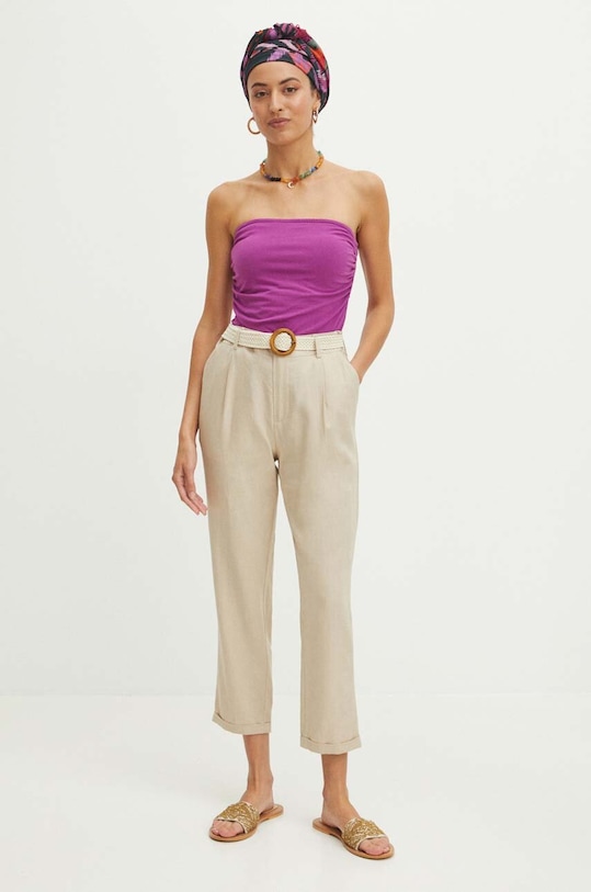 Bavlnený top s prímesou elastanu hladký fialová farba RS24.TTD0B2 fialová RS24