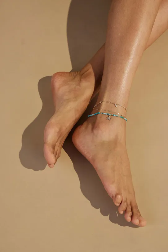 Bransoletka na kostkę damska z kamieniami naturalnymi kolor złoty 3-pack złoty RS25.ABD700