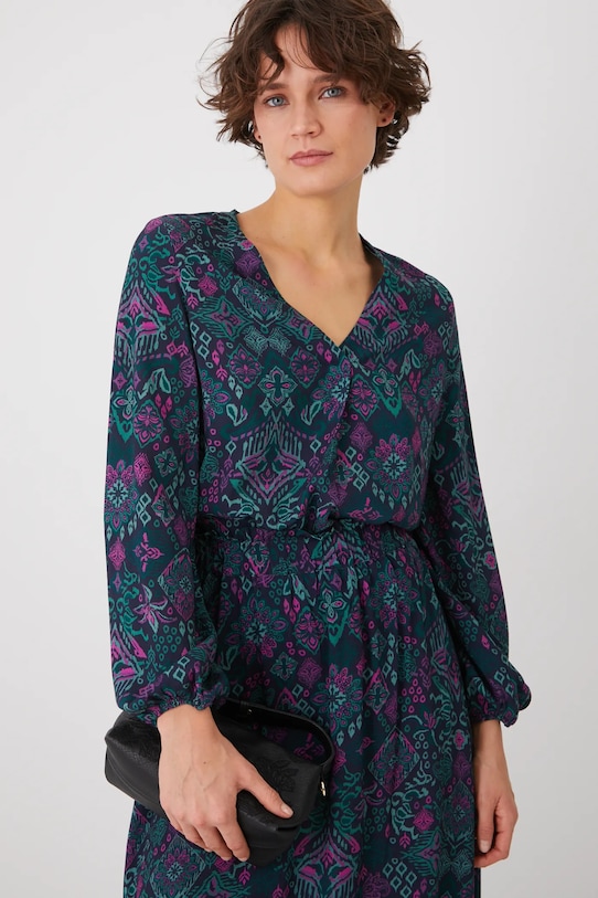 Bluzka damska z wiskozy wzorzysta kolor turkusowy casual turkusowy RS25.BDD030