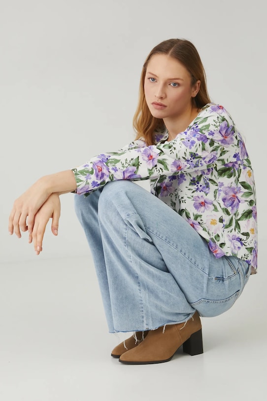 Medicine bluza din amestec de in flori bej RS25.BDD070