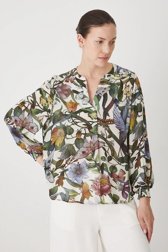 Bluzka damska z wiskozy wzorzysta kolor beżowy casual beżowy RS25.BDD907