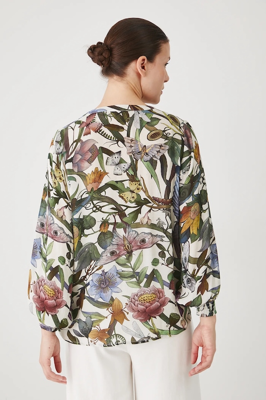 Odzież Bluzka damska z wiskozy wzorzysta kolor beżowy RS25.BDD907 beżowy